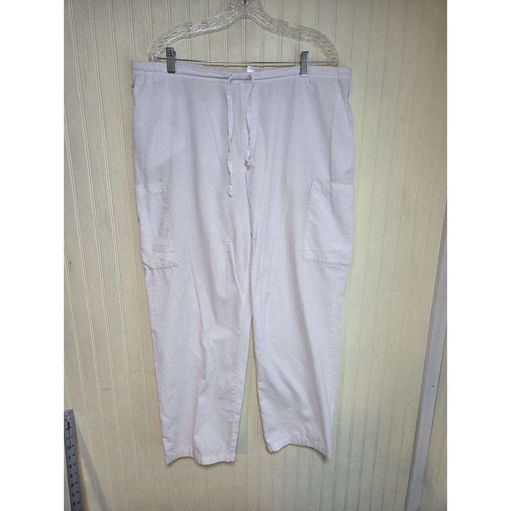 Dickies Pants‎ Mens 38x31 White Cargo Elastic Waist Workwear Scrub Pockets x2